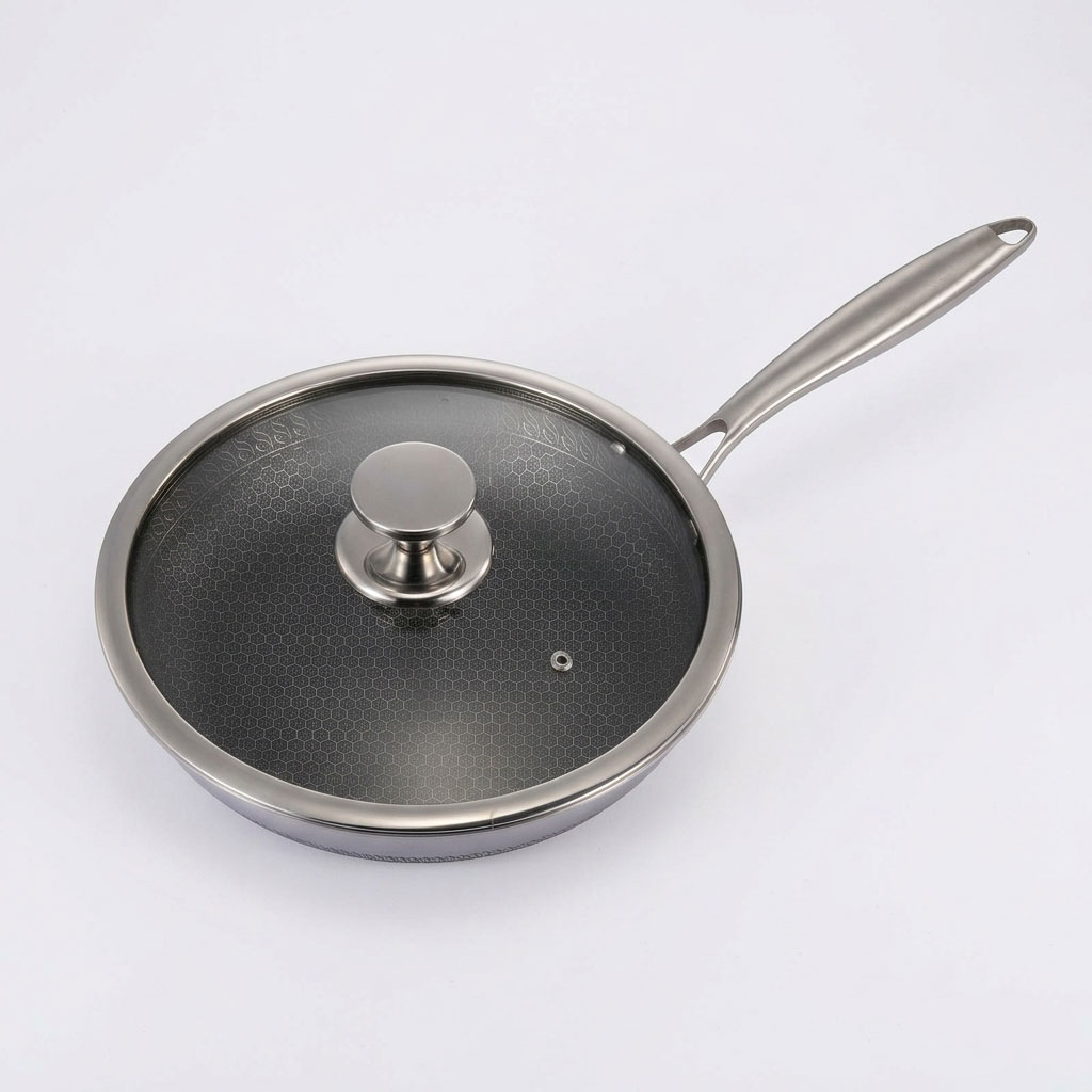 Niyama SUS 316 Stainless Steel Granite Double Side Honeycomb Frying Pan with Glass Lid - 30cm Granite Double Side Honeycomb Frying Pan with Glass Lid - 30cm