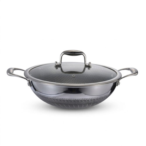 Niyama SUS 316 Stainless Steel Granite Double Side Honeycomb Karai with Glass Lid - 26cm