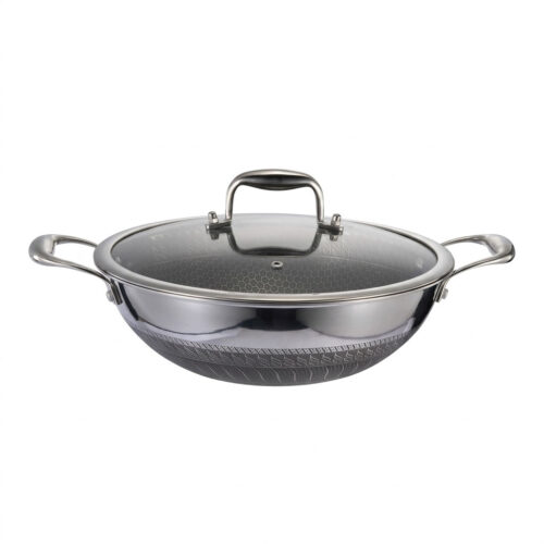 Niyama SUS 316 Stainless Steel Granite Double Side Honeycomb Karai with Glass Lid - 32cm