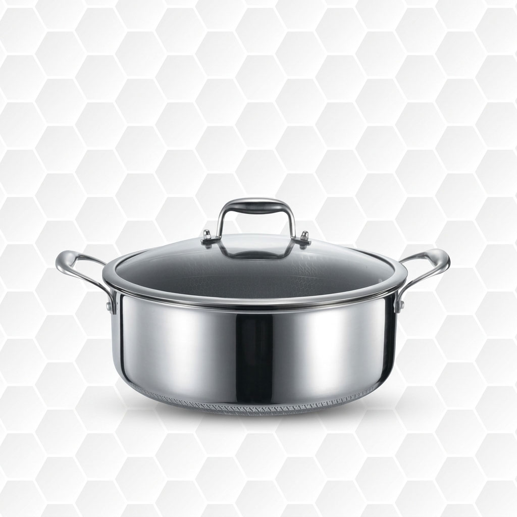 Niyama SUS 316 Stainless Steel Granite Double Side Honeycomb Shallow Casserole with Glass Lid