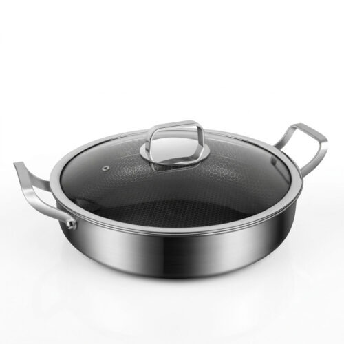 Niyama SUS 316 Stainless Steel Granite Double Side Honeycomb Multi Frying Pan with Glass Lid - 26cm