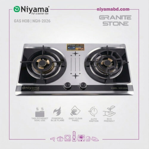 Niyama Stainless Steel & Granite Glass Double Burner Gas Hob
