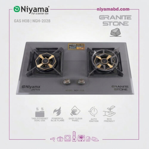 Niyama Grey Granite Stone Finish Double Burner Gas Hob