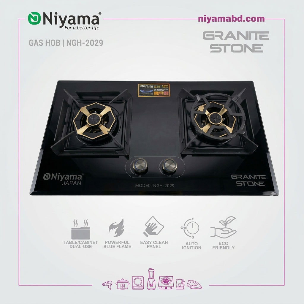 NGH-2029 Niyama Granite Stone Finish Double Burner Gas Hob