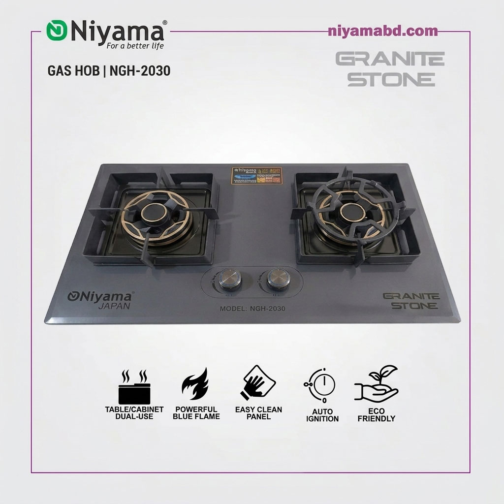 NGH-2030 Niyama Nano Granite Stone Finish Double Burner Gas Hob