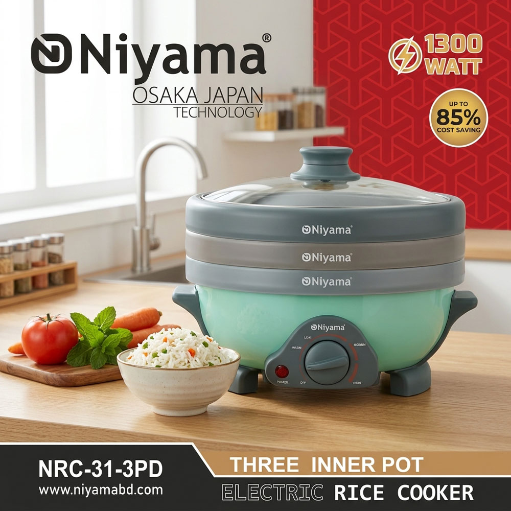 Niyama 1300W 3-Pot Multi-Tier Electric Rice Cooker