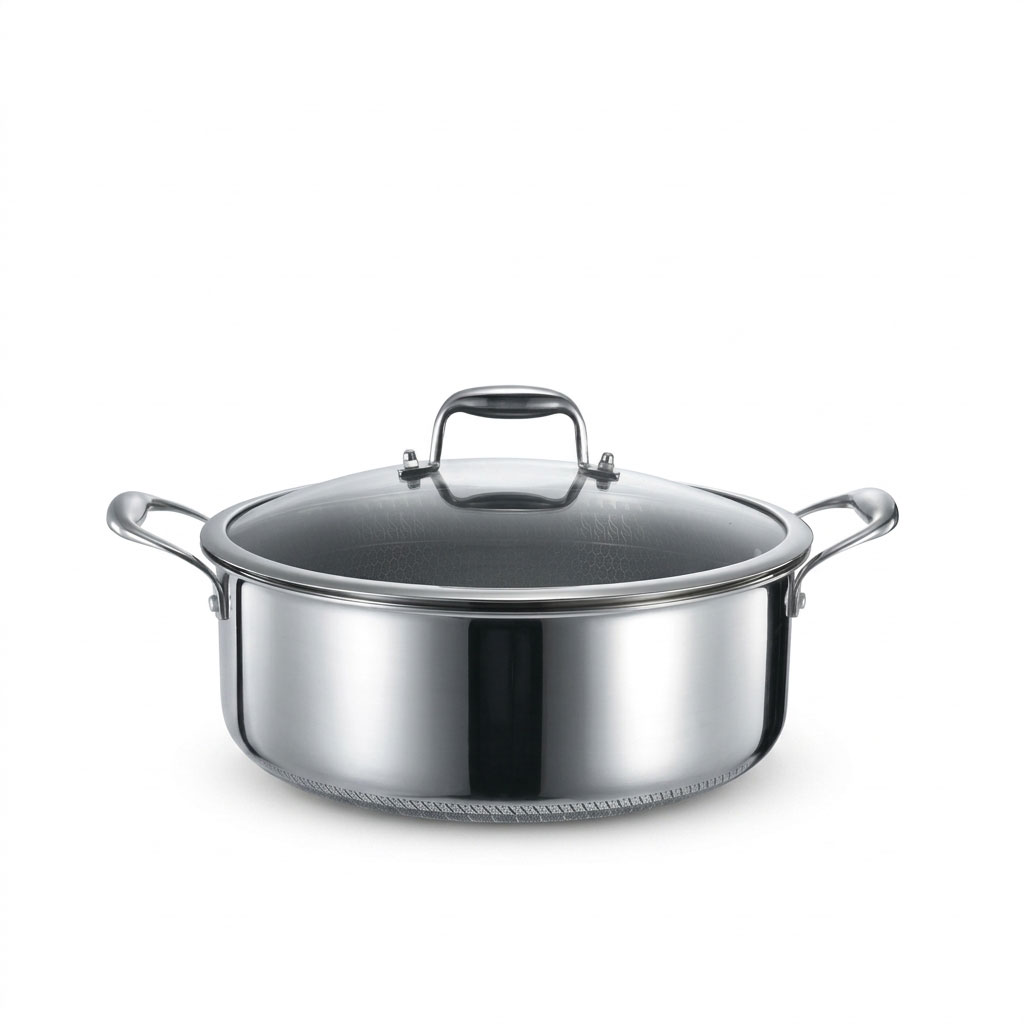Niyama SUS 316 Stainless Steel Granite Double Side Honeycomb Shallow Casserole with Glass Lid