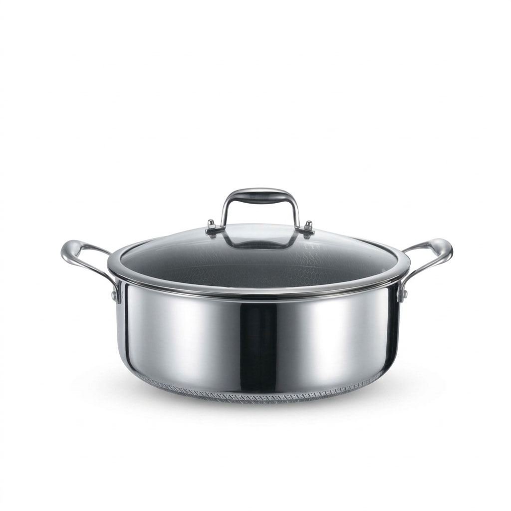 Niyama SUS 316 Stainless Steel Granite Double Side Honeycomb Shallow Casserole with Glass Lid