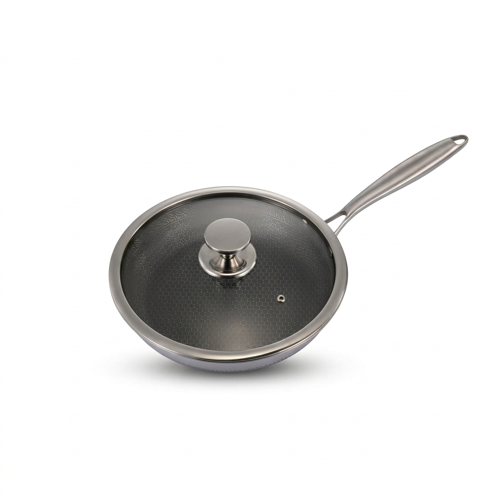 Niyama SUS 316 Stainless Steel Granite Double Side Honeycomb Frying Pan with Glass Lid