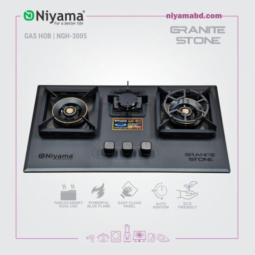 Niyama Granite Stone Finish Triple Burner Gas Hob