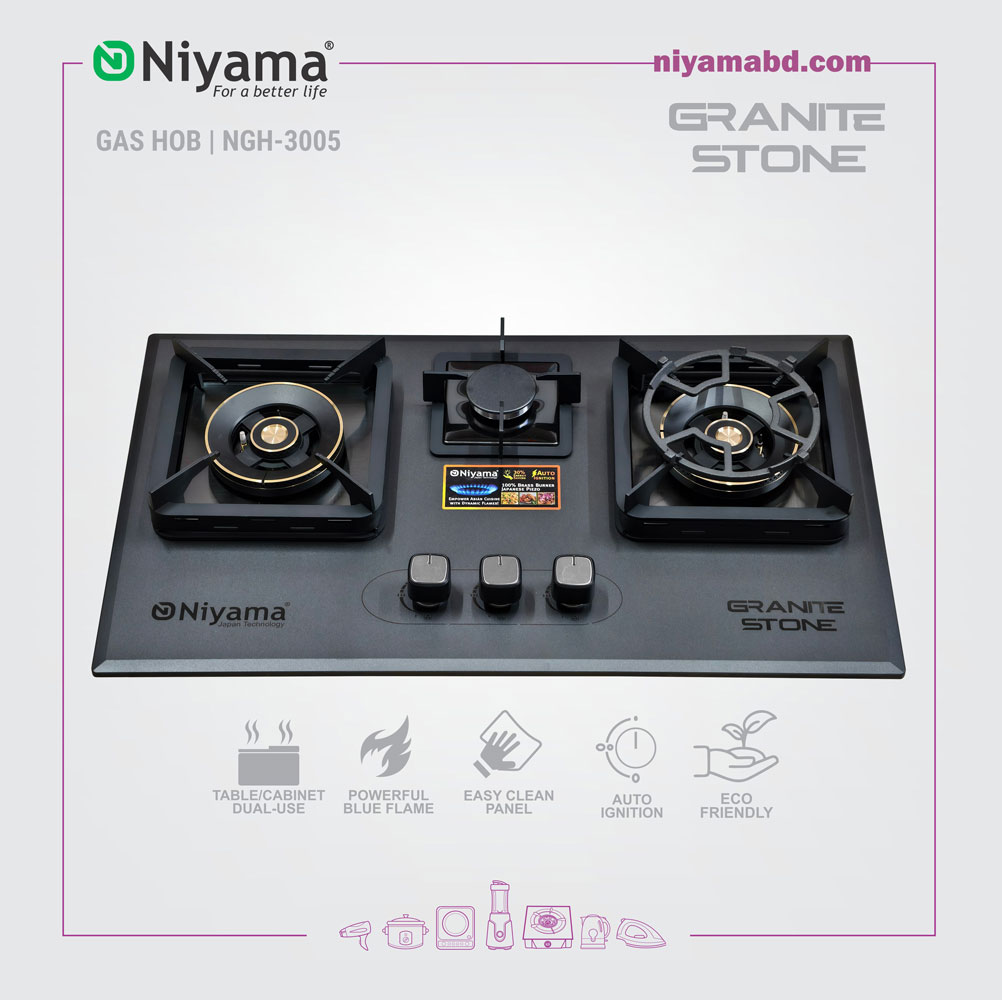 Niyama Granite Stone Finish Triple Burner Gas Hob